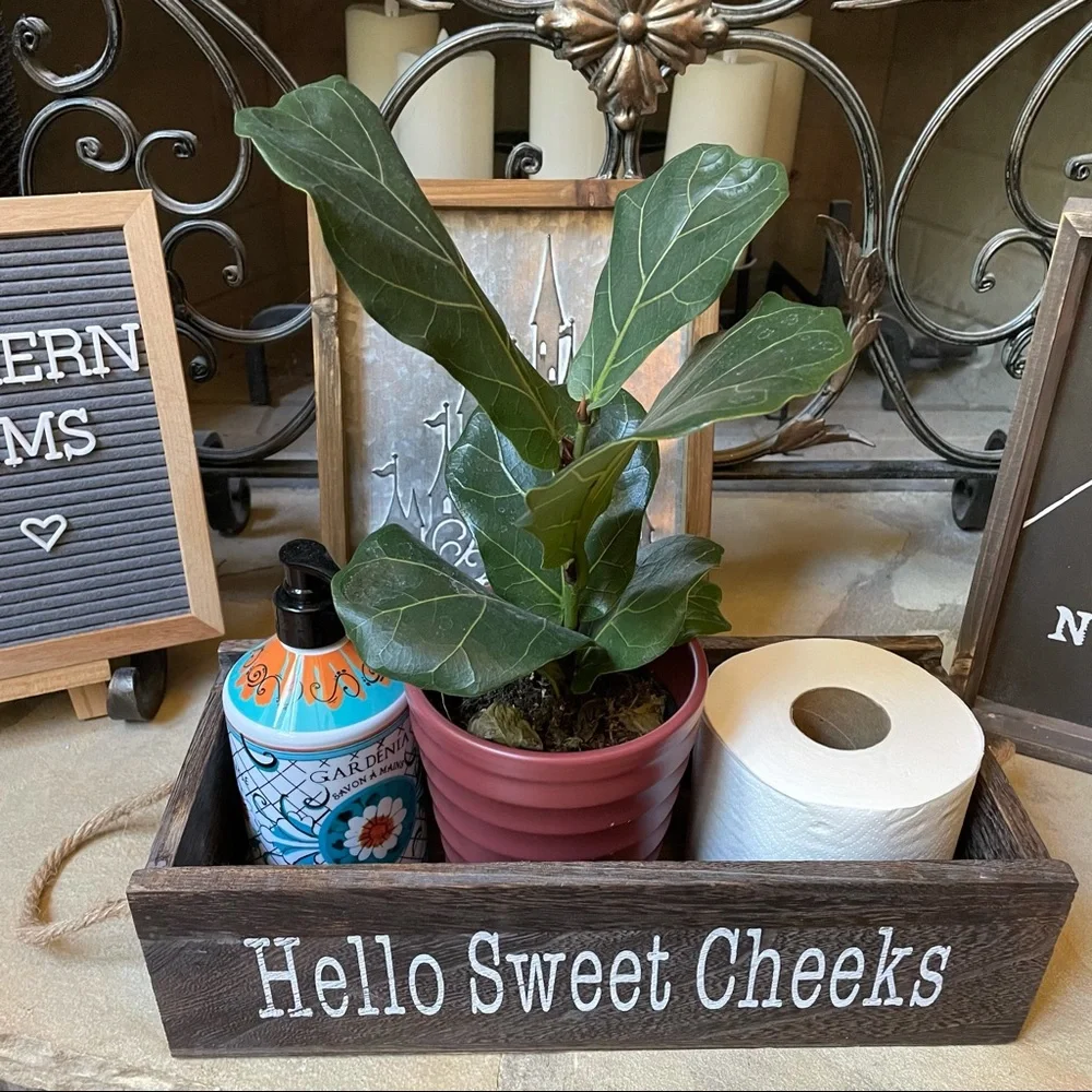New Rustic Farmhouse Wood Bathroom Decor Toilet Paper Storage Caddy